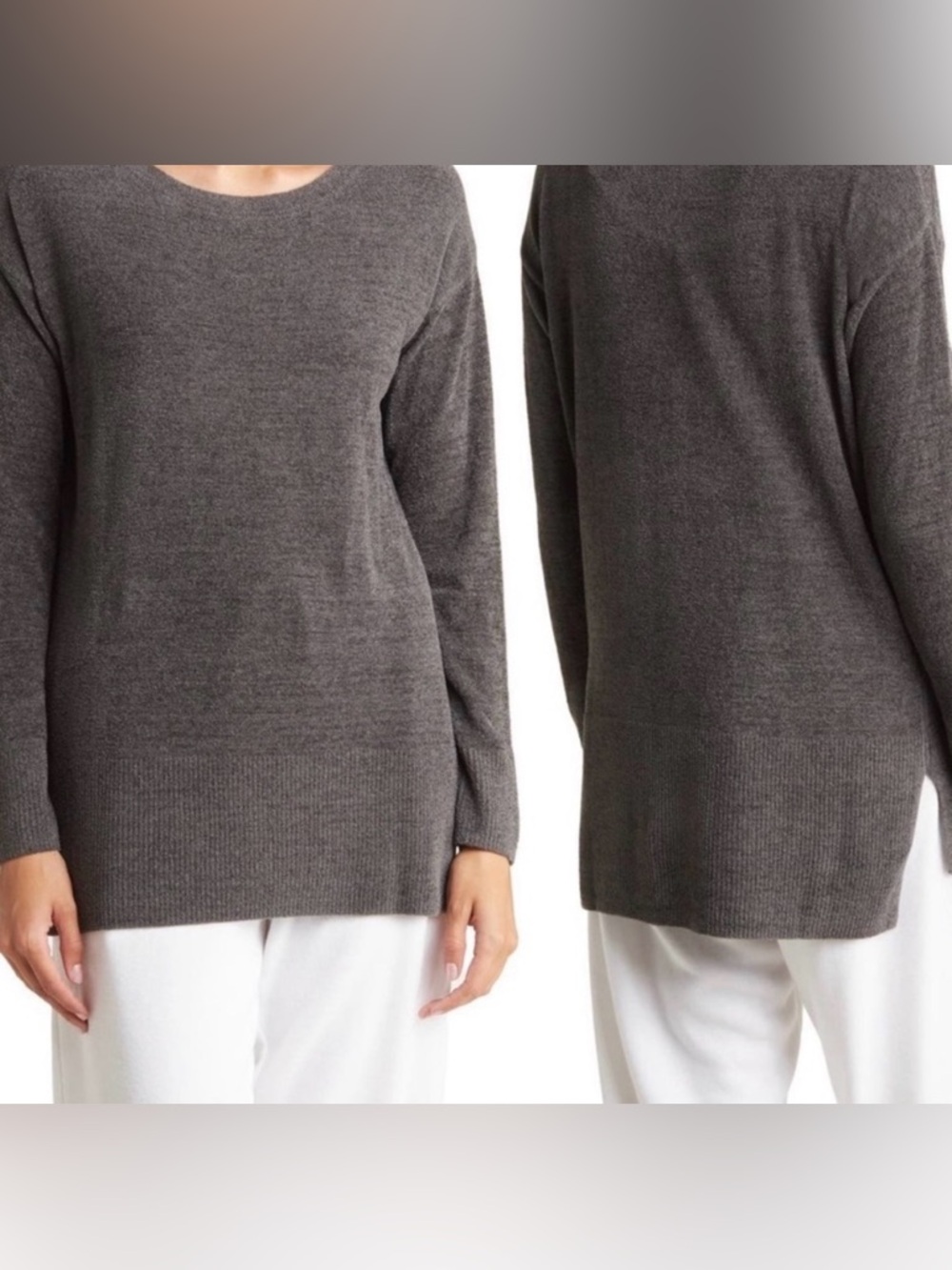 Barefoot Dreams Charcoal CozyChic Ultralite Crew Neck Sweater - Size L